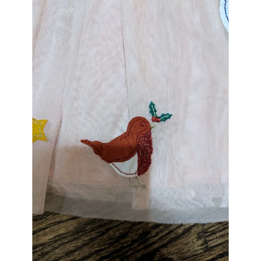 Mini Boden Skirt Pink Tulle Santa Snowman Christmas Holiday Sz 9-10 Embroidered